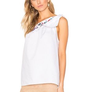 Parker x Revolve | One-Shoulder Poplin Blouse Embroidered Floral